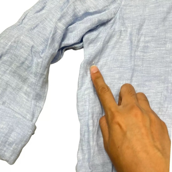 Sigrid Olsen Chambray Button Down Up Blouse Blue 100% Linen Casual Top Size L - Picture 12 of 12